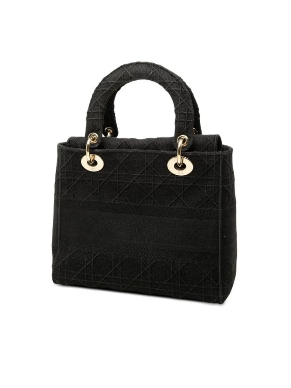 Dior Cannage Lady Delight Medium 2-Way Shoulder Bag Black Canvas